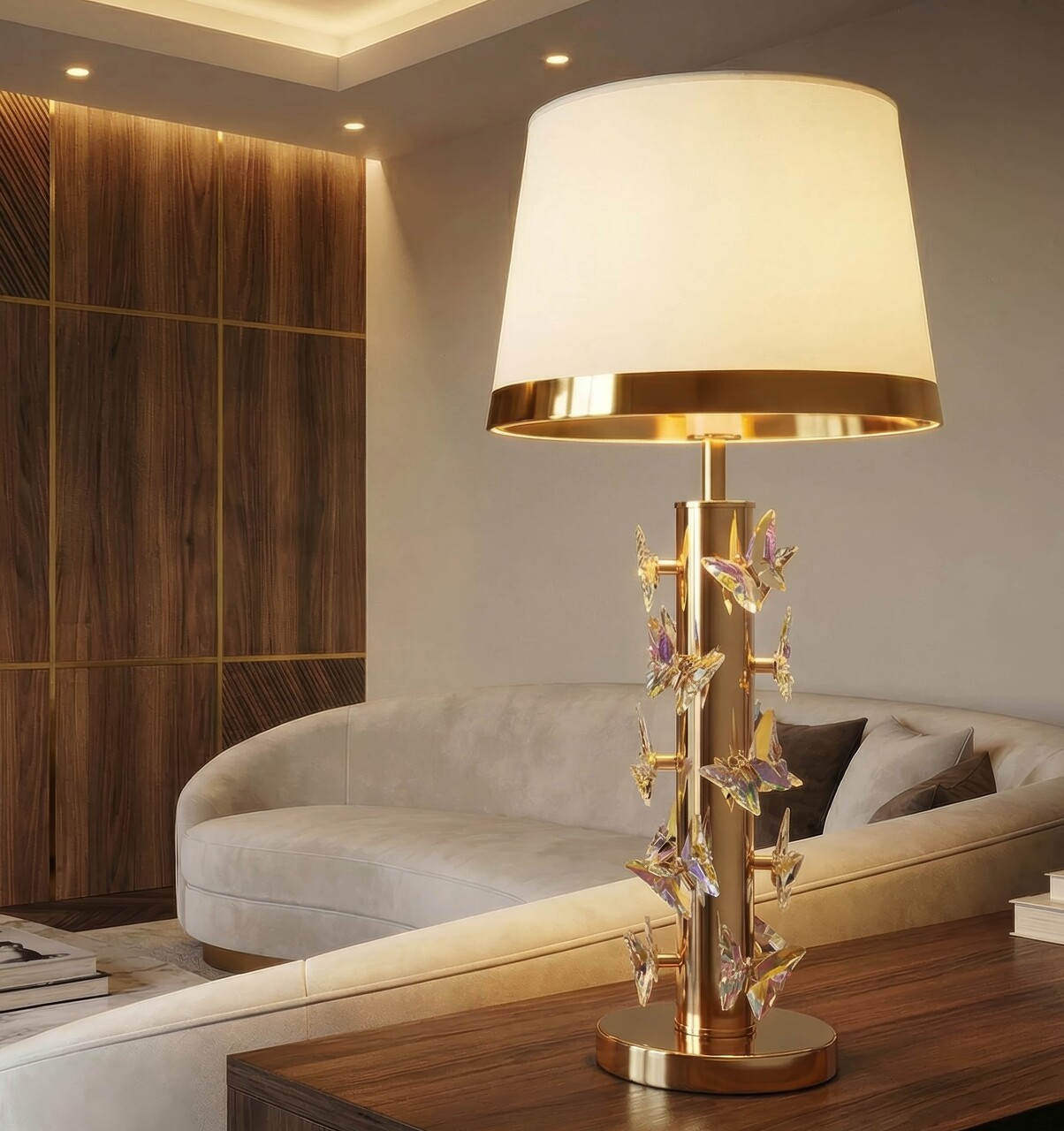 Lampa de masa, Mauro Ferretti, Butterfly, 1 x E27, 40W, 35x74 cm, fier/sticla, auriu/alb - imagine 7
